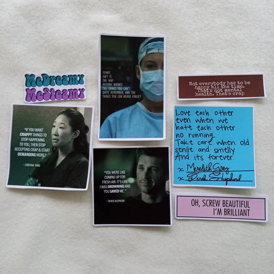 Grey's Anatomy TV Show Stickers - Pack of 7