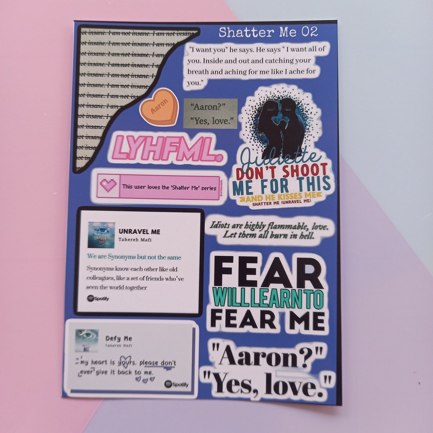 Shatter Me Uncut Sticker Sheets (Pack of 4)