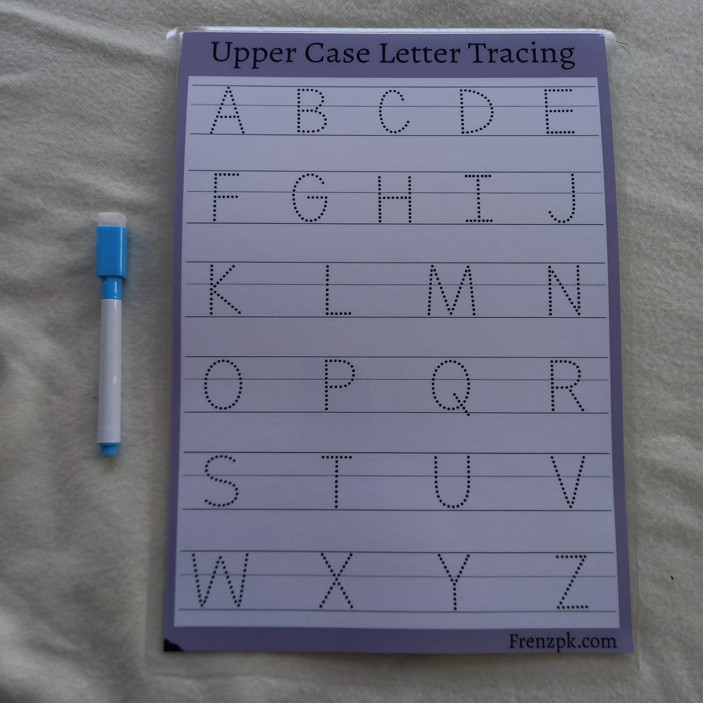 Upper Case Letter Tracing - Laminated Eraseable Practice Board