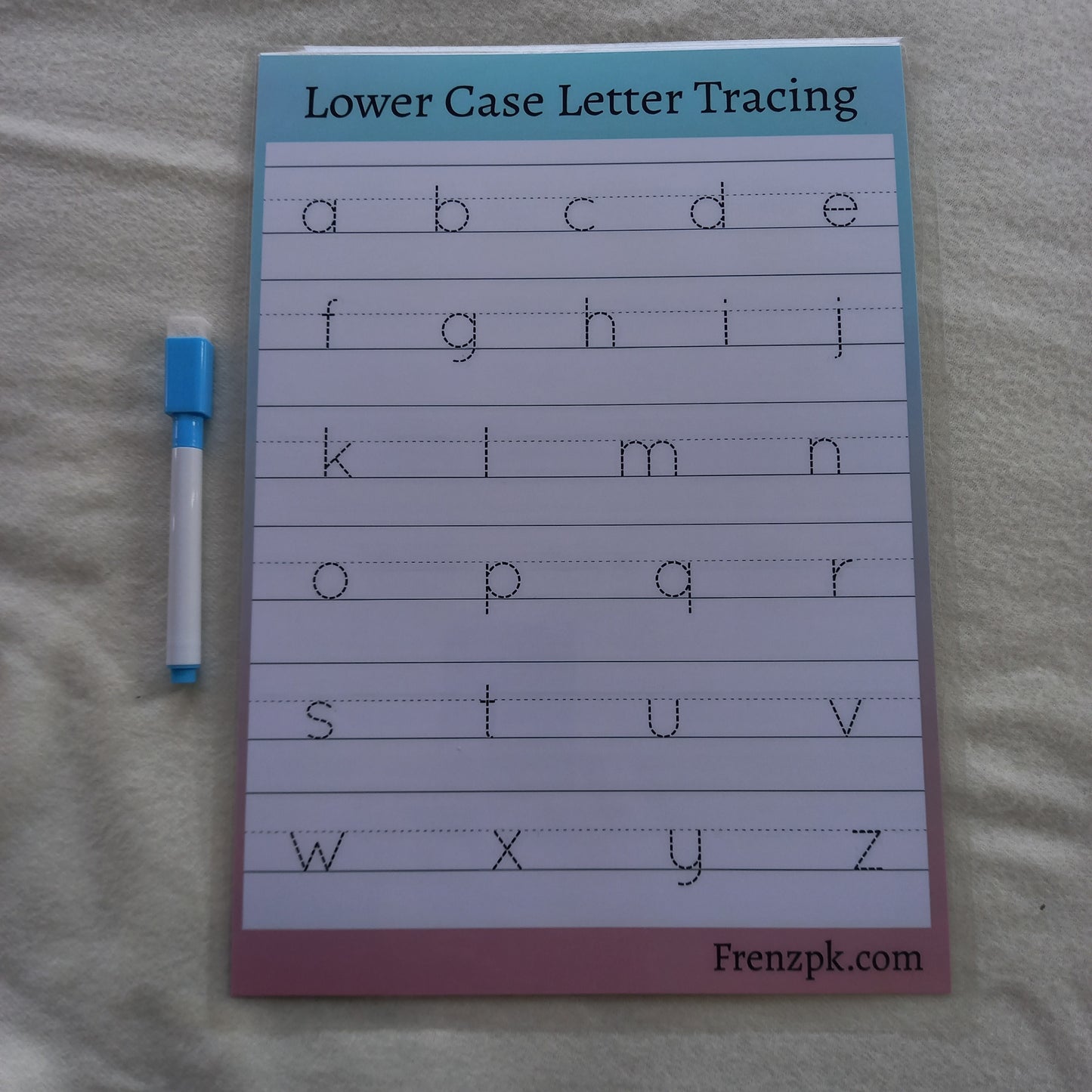 Lower Case Letter Tracing - Laminated Eraseable Practice Board