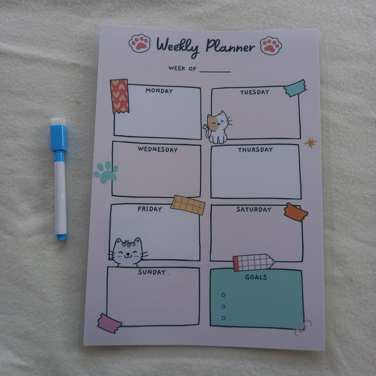 Purrfect Weekly Planner - Laminated Eraseable Planner