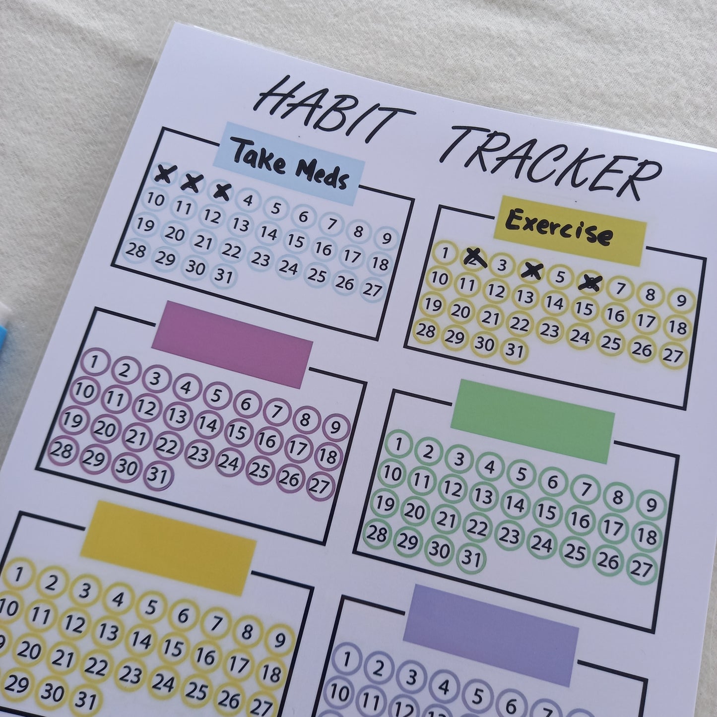 Habit Tracker Laminated Eraseable Planner