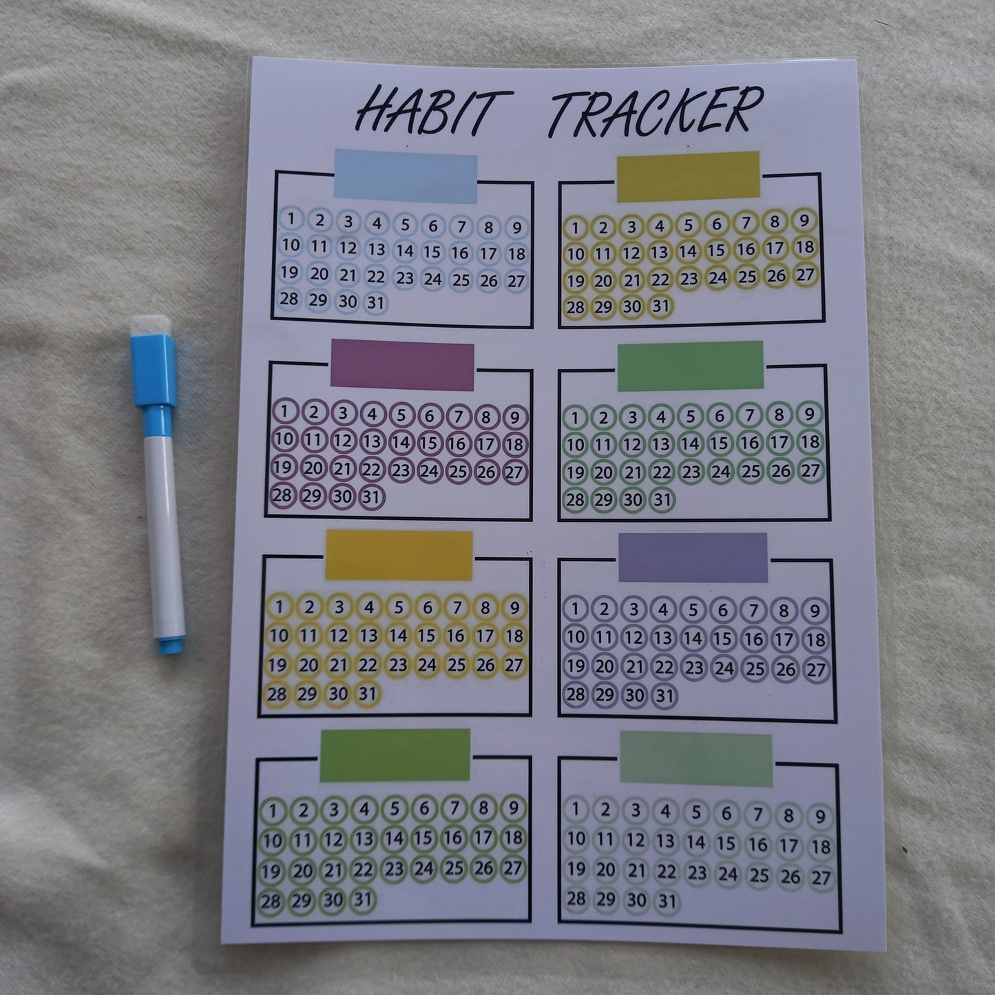 Habit Tracker Laminated Eraseable Planner