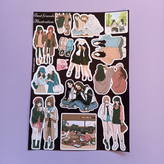 Best Friends Illustration Uncut Sticker Sheet