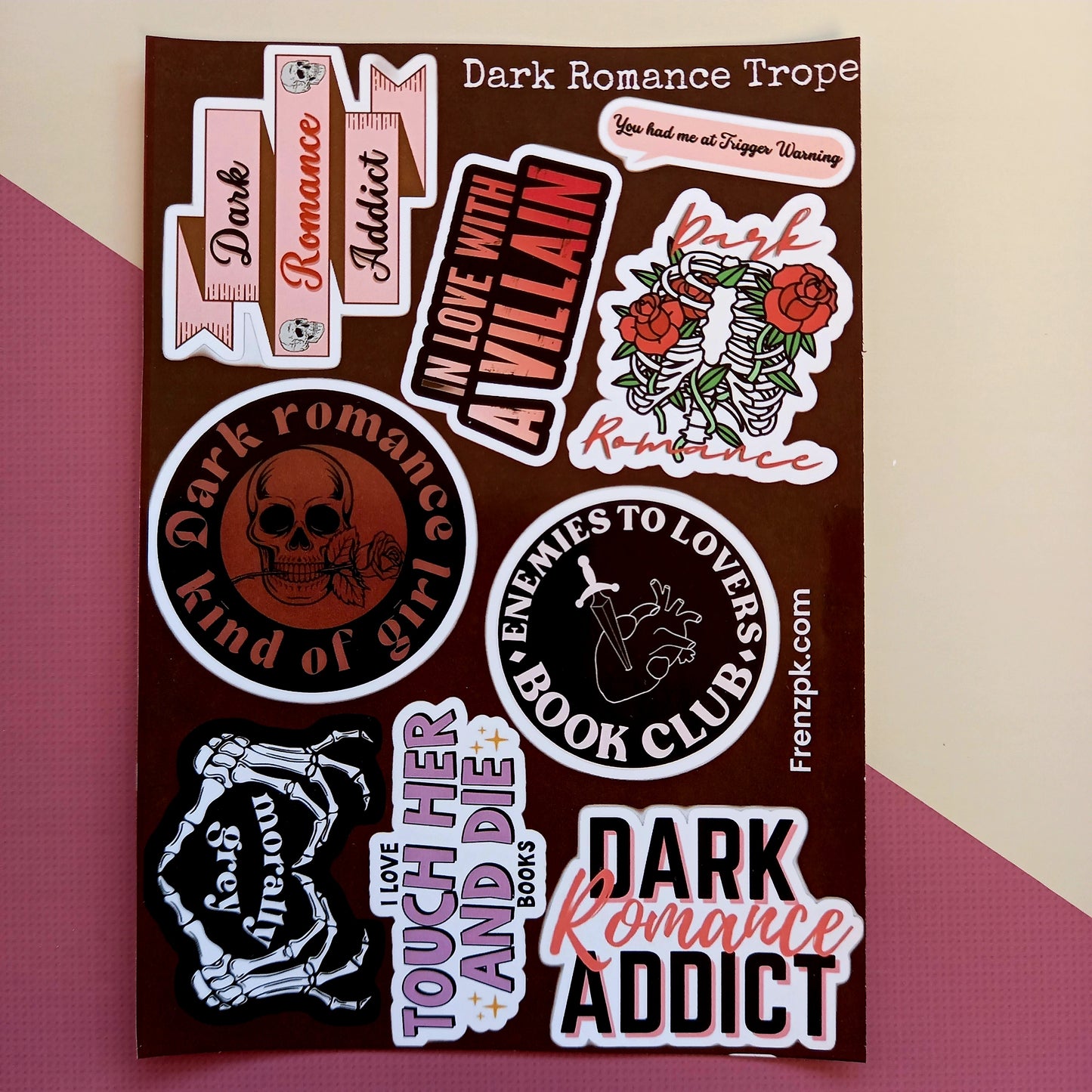 Dark romance trope Uncut sticker sheet