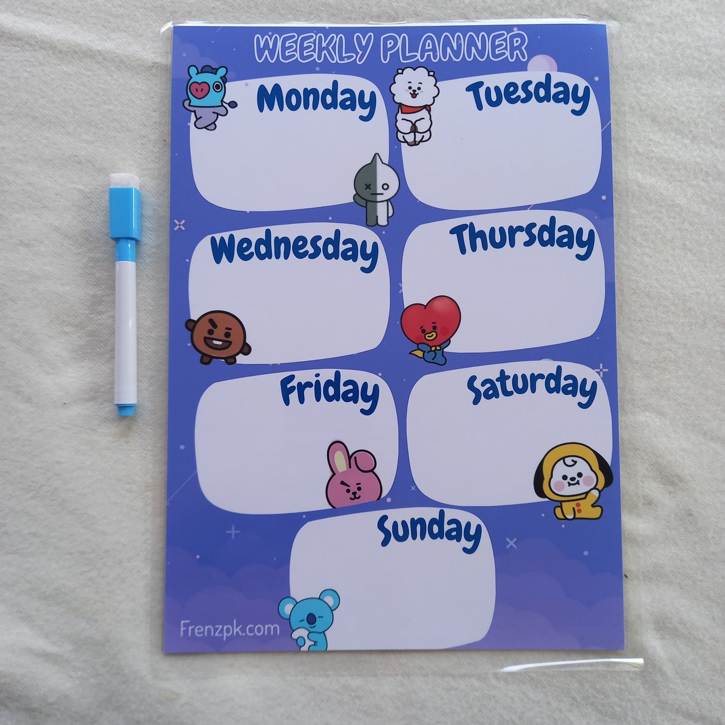 BT21 Weekly Planner Laminated Eraseable Planner