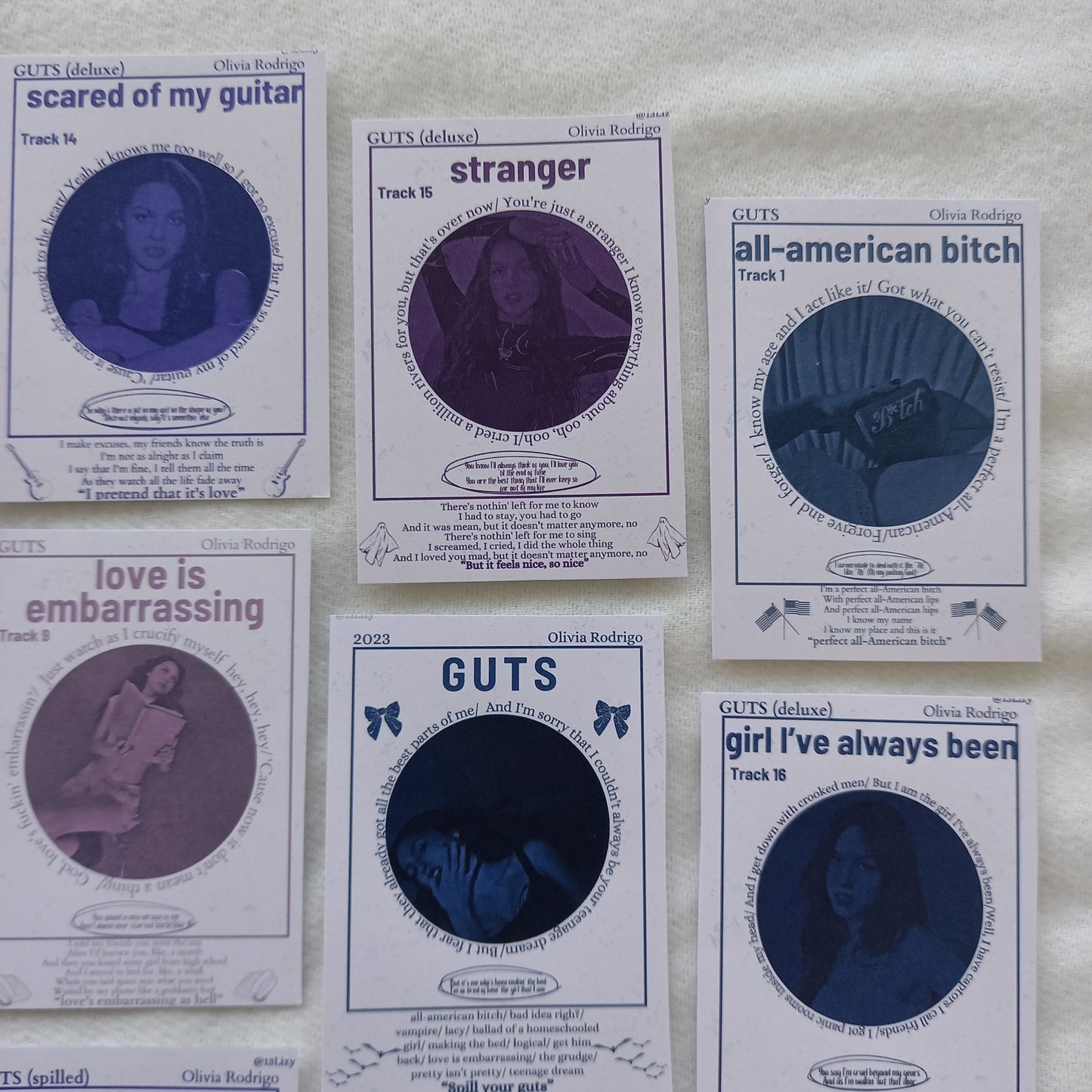 Olivia Rodrigo Guts Songs Pack of 16