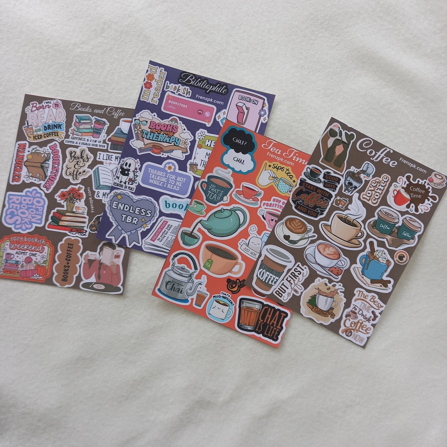 Books, coffee and tea Uncut Sticker Sheets (Pack of 4)