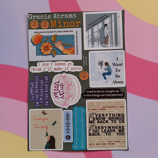 Gracie Abrams Minor Uncut Sticker Sheet