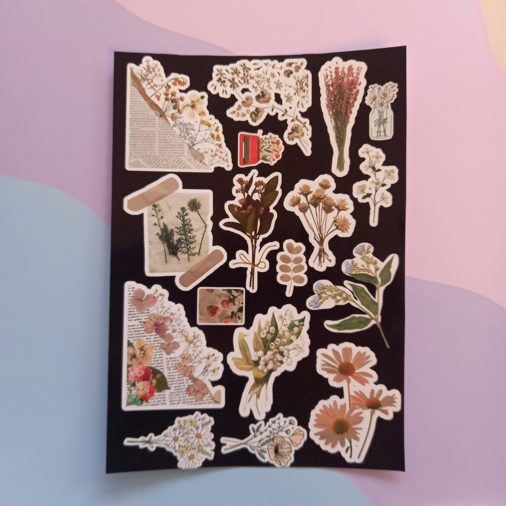Black floral - UNCUT sticker sheet A6 size