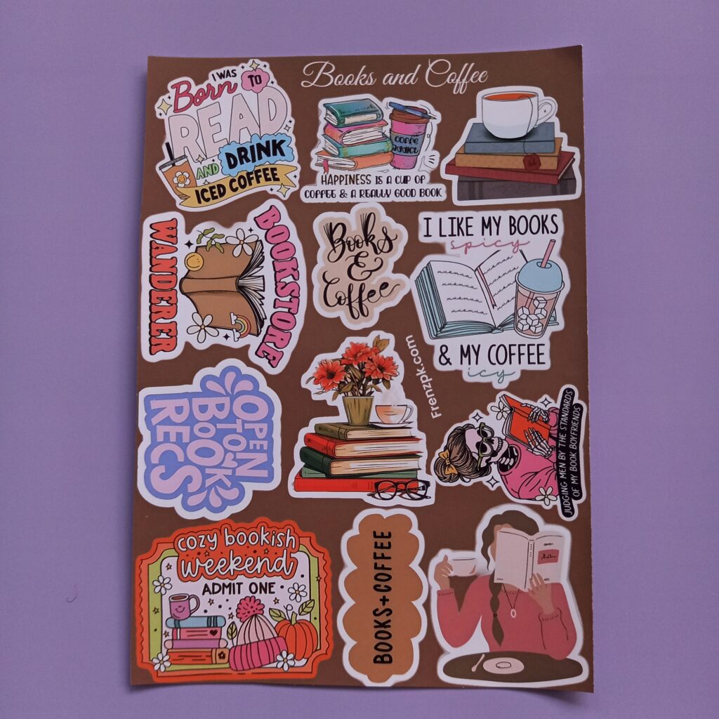 Books and coffee - UNCUT sticker sheet A6 size