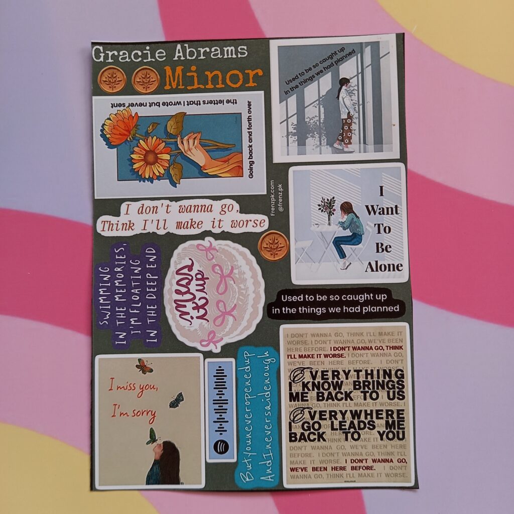 Gracie Abrams Minor - UNCUT sticker sheet A6 size