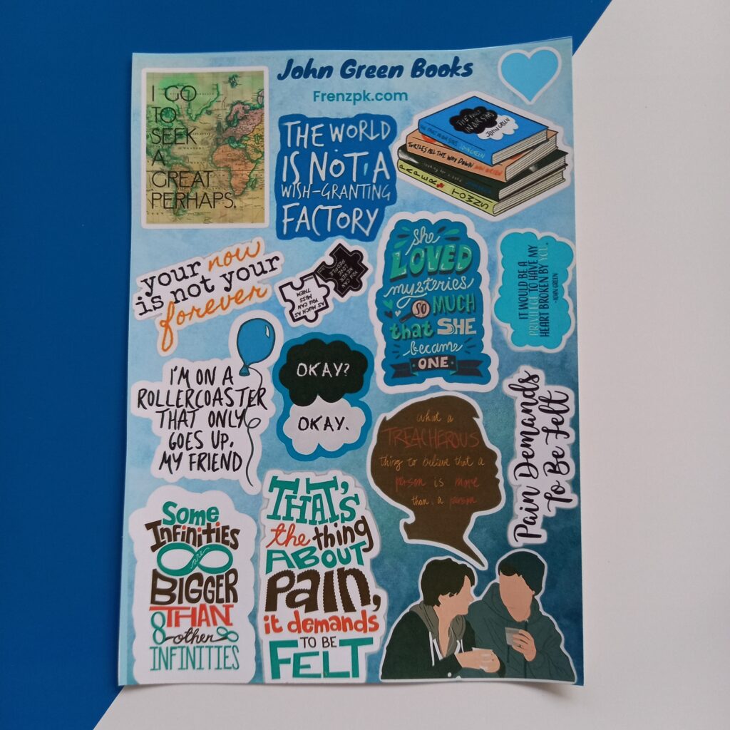 John Green Books - UNCUT sticker sheet A6 size
