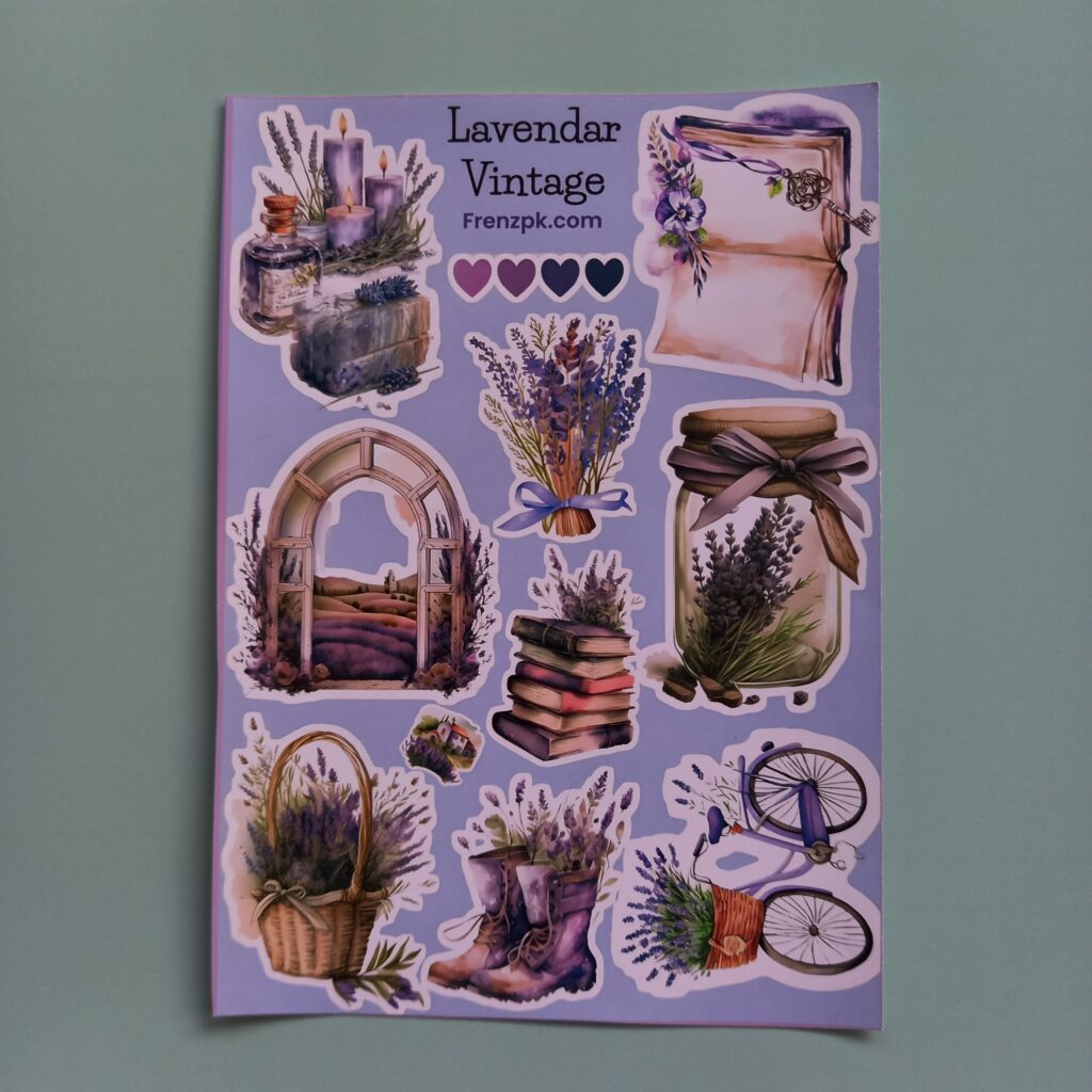 Lavendar Vintage - UNCUT sticker sheet A6 size