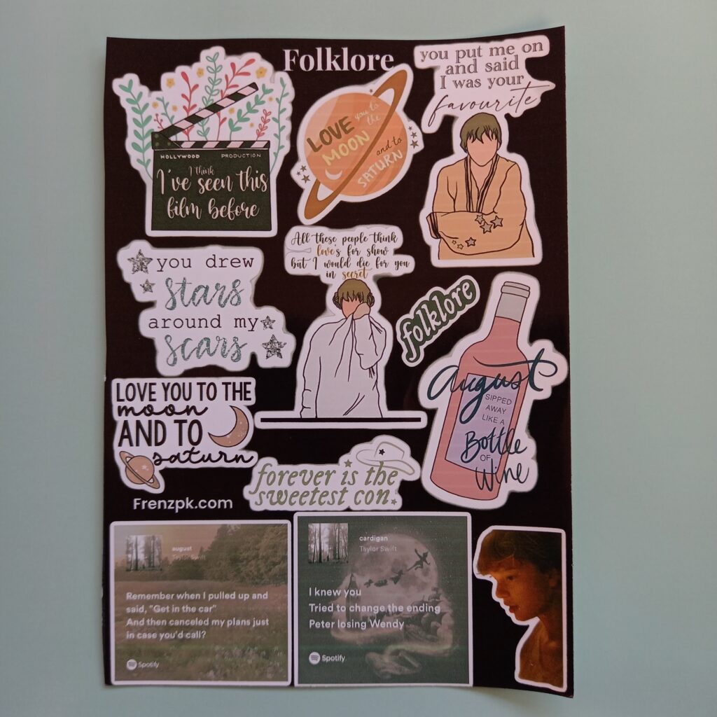 Taylor Swift Folklore - UNCUT sticker sheet A6 size