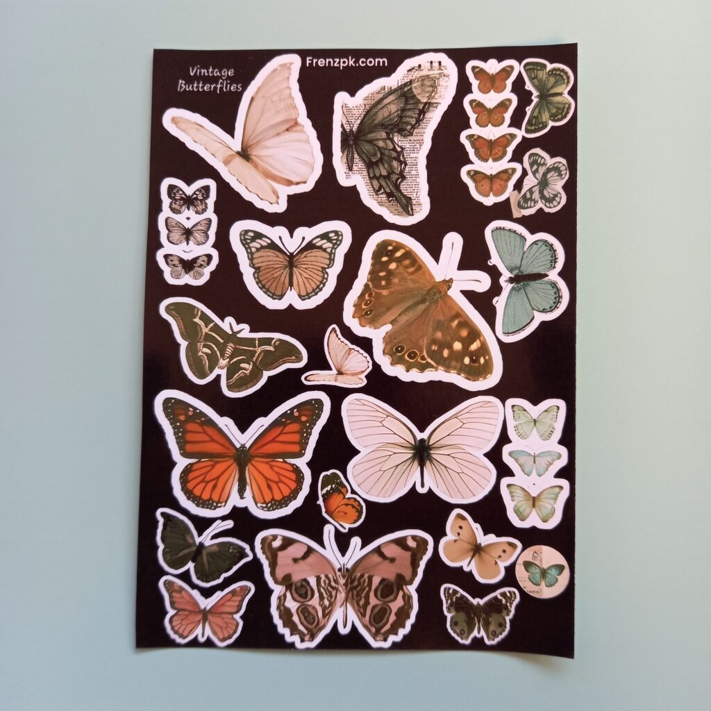 Vintage Butterflies - UNCUT sticker sheet A6 size
