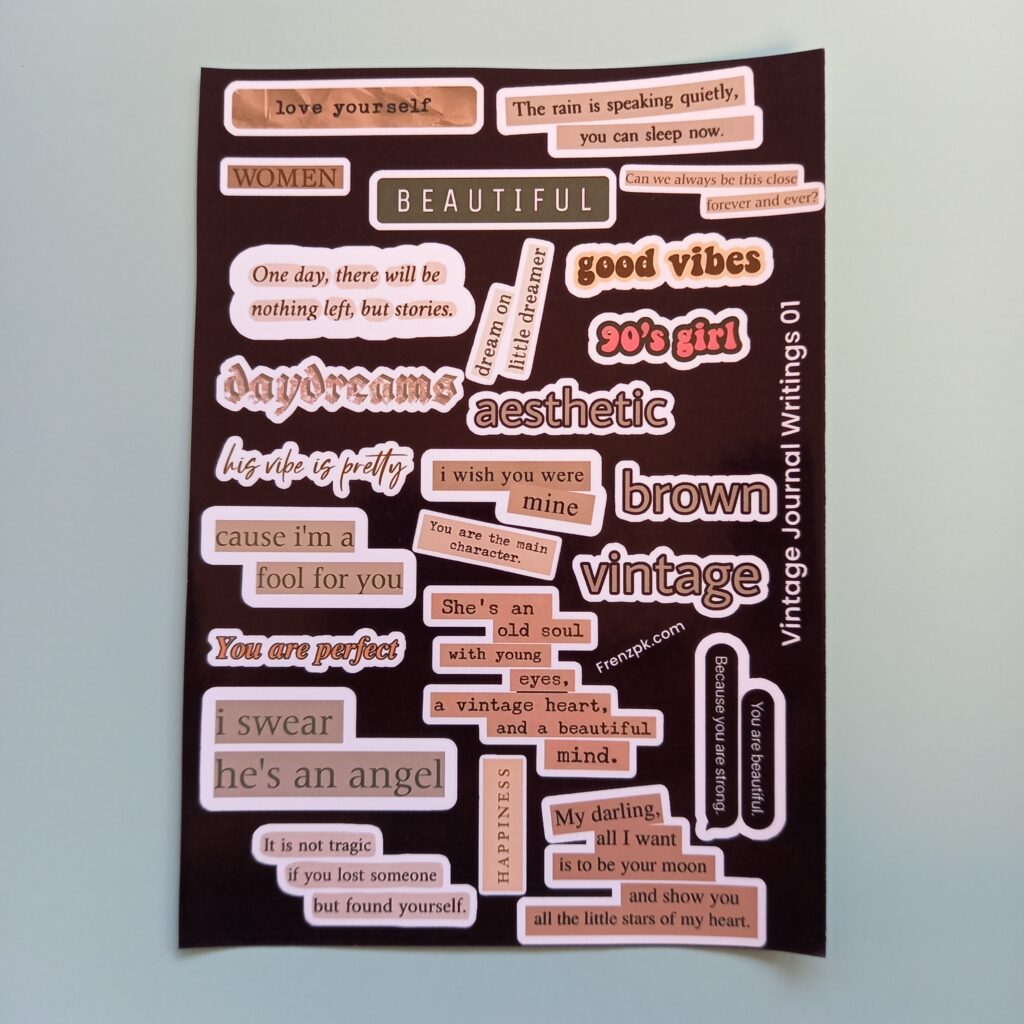 Vintage Journal Writings 01 - UNCUT sticker sheet A6 size